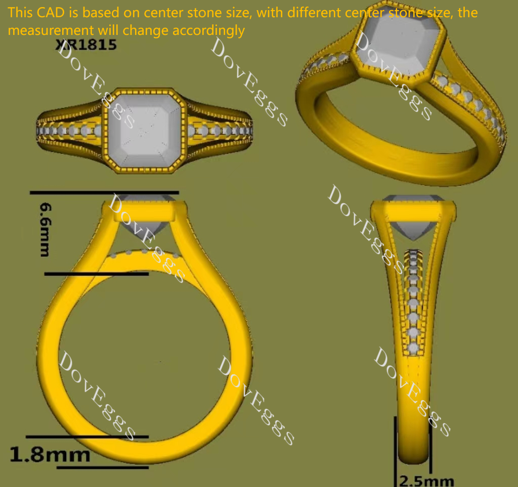 Joselle Asscher Bezel Split Shanks Half Enternity Lab Grown Diamond Engagement Ring
