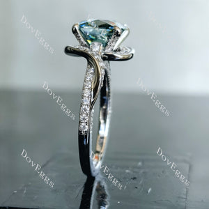 Doveggs cushion half eternity pave colored moissanite engagement ring