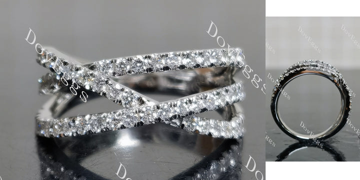 Doveggs round criss cross half eternity pave moissanite/ lab grown diamond wedding band-3.0mm band width