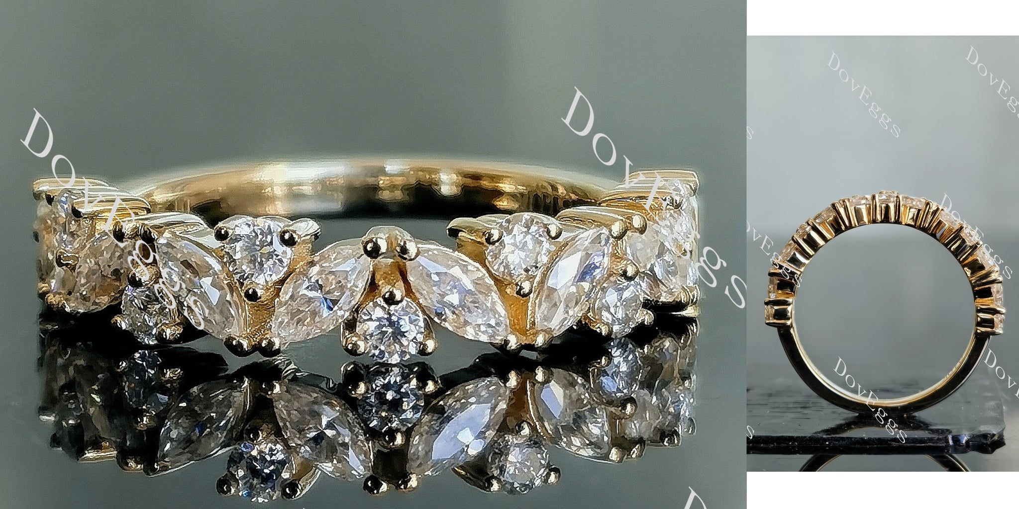 Doveggs marquise round art deco moissanite/lab grown diamond wedding band-2.0mm band width