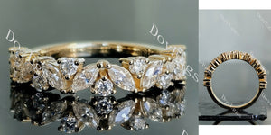 Doveggs marquise round art deco moissanite/lab grown diamond wedding band-2.0mm band width