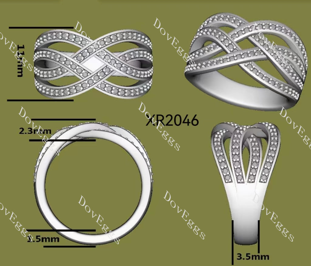 Doveggs round criss cross pave moissanite/ lab grown diamond wedding band-3.5mm band width