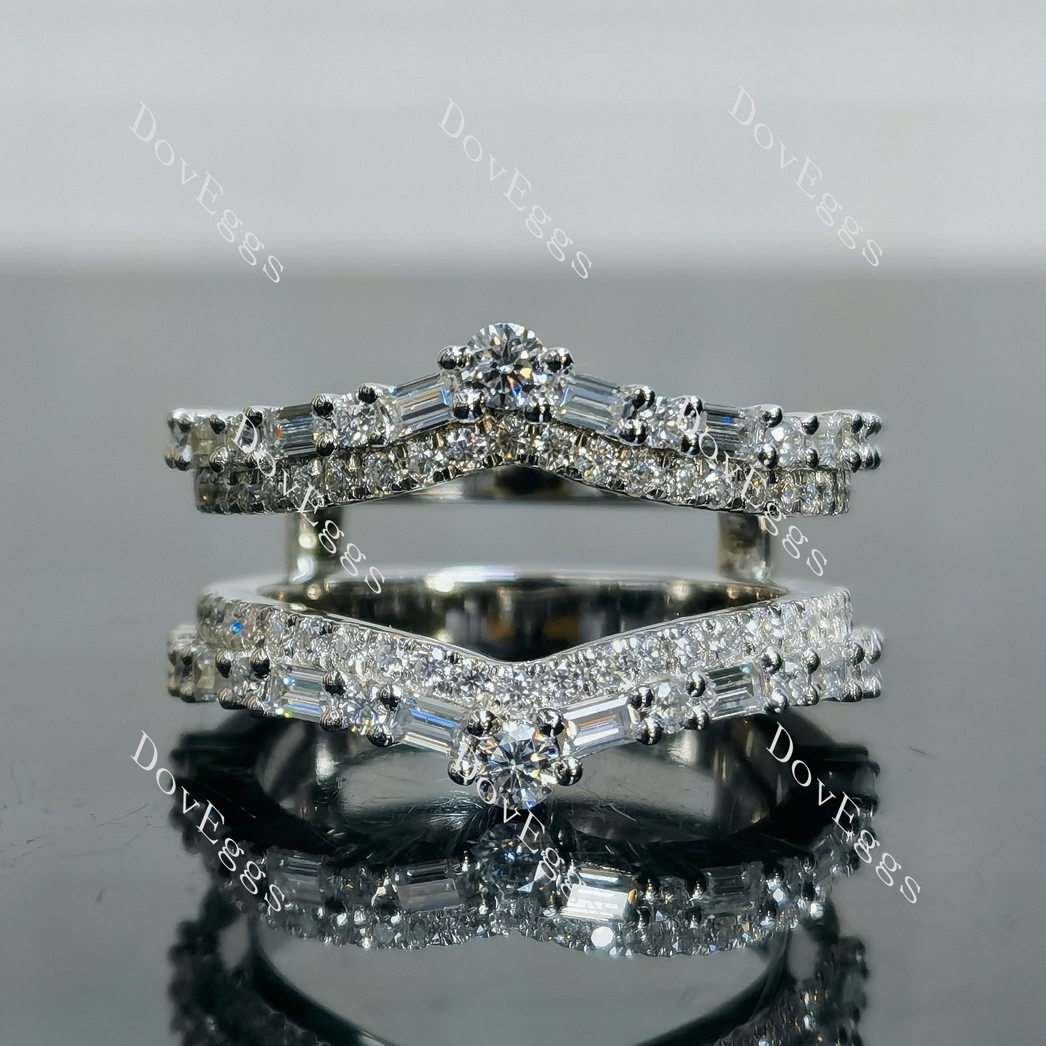 Doveggs emerald half eternity pave colored gem engagement bridal set (2 rings)