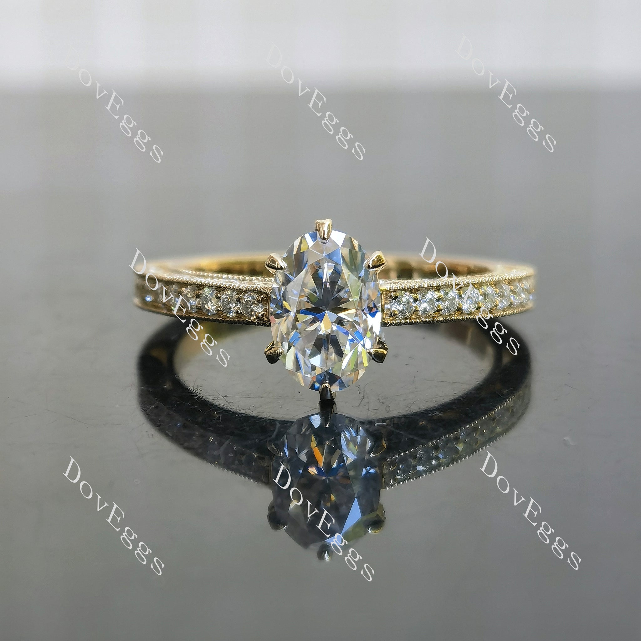 Doveggs oval vintage channel set moissanite engagement ring