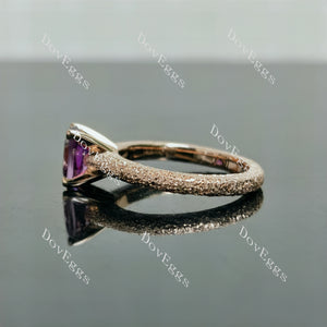 Doveggs criss cut elongated cushion solitaire textured colored gem engagement ring