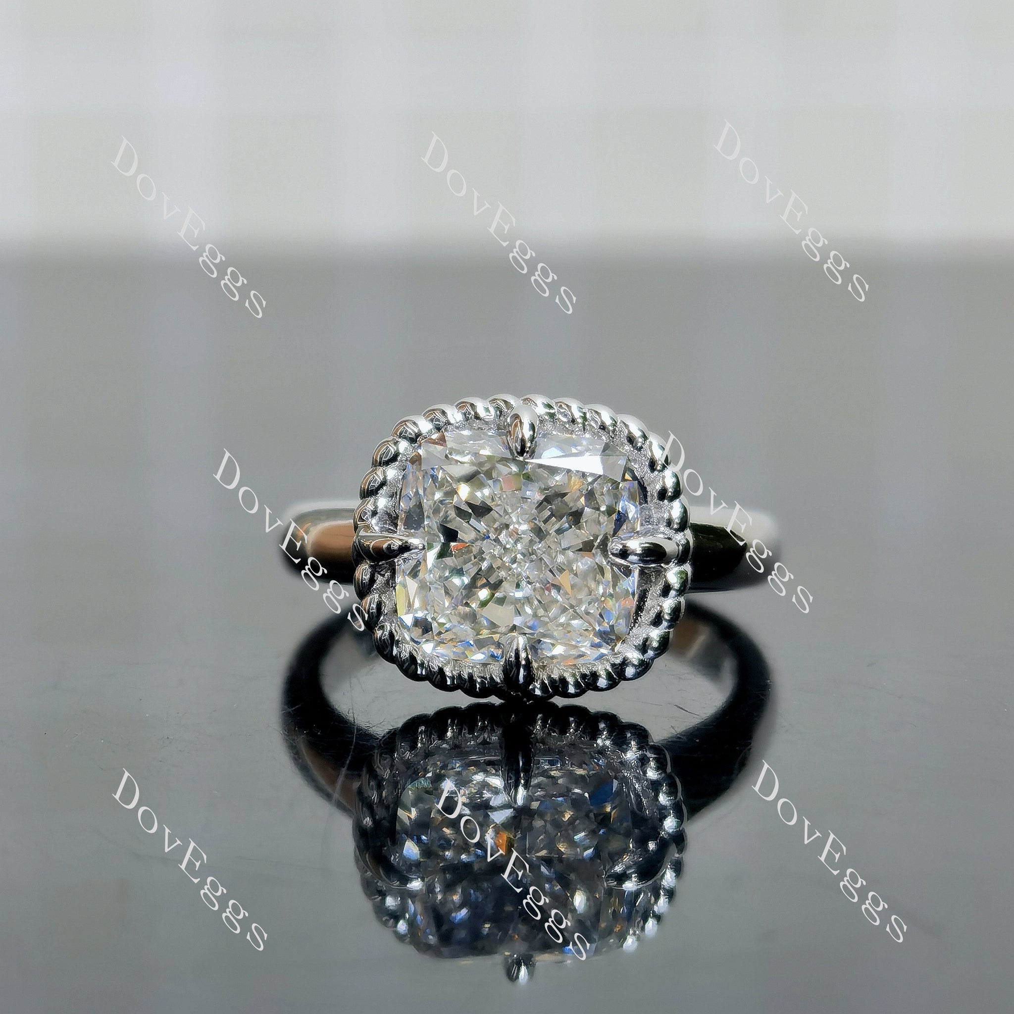 Doveggs Cushion Pave Bezel Lab Grown Diamond Engagement Ring