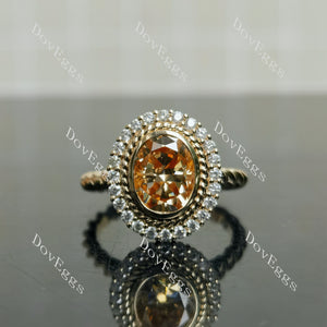 Doveggs oval bezel halo colored moissanite engagement ring