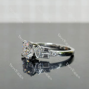 Doveggs round vintage delicate side stones moissanite engagement ring