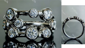 Doveggs round three row bezel moissanite/lab grown diamond wedding band-4.0mm band width