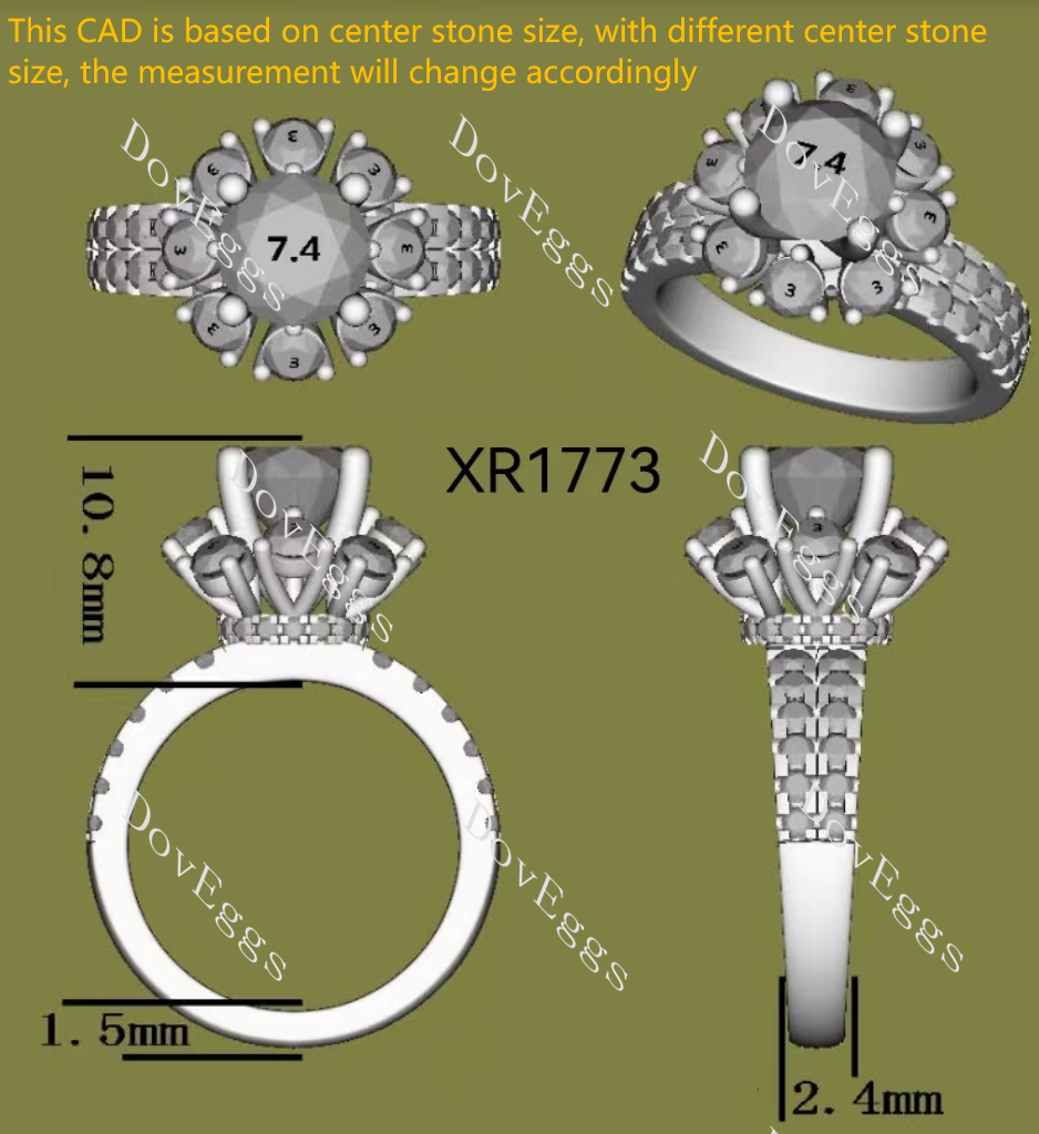 Doveggs Round Floral Halo Half Eternity Lab Grown Diamond Engagement Ring