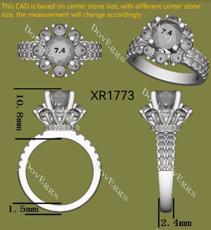 Doveggs Round Floral Halo Half Eternity Lab Grown Diamond Engagement Ring