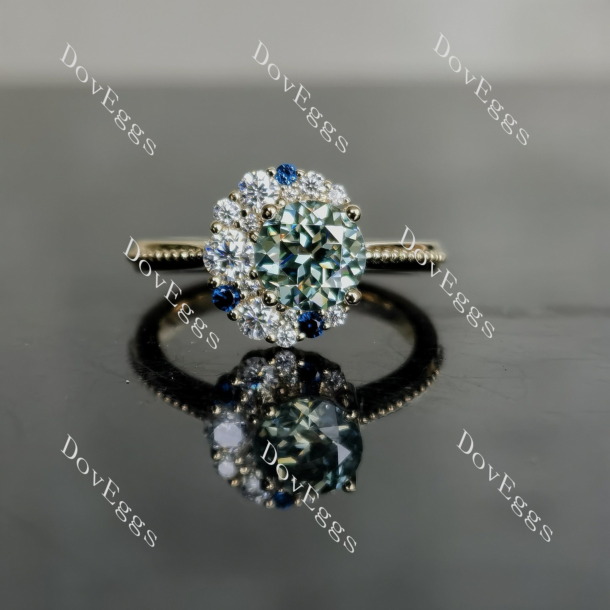 Doveggs round art deco colored moissanite engagement ring