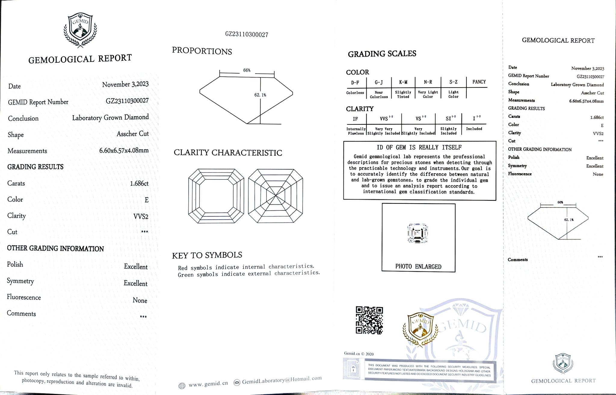 Doveggs 1.686ct asscher E color VVS2 Clarity Excellent cut lab diamond stone(certified)