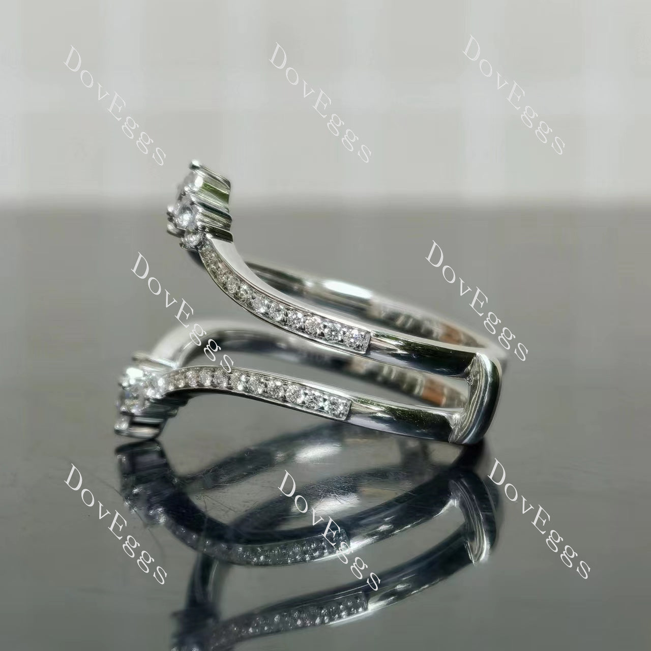 Doveggs pear round pave moissanite/lab grown diamond accents enhancer/wedding band-5.3mm band width