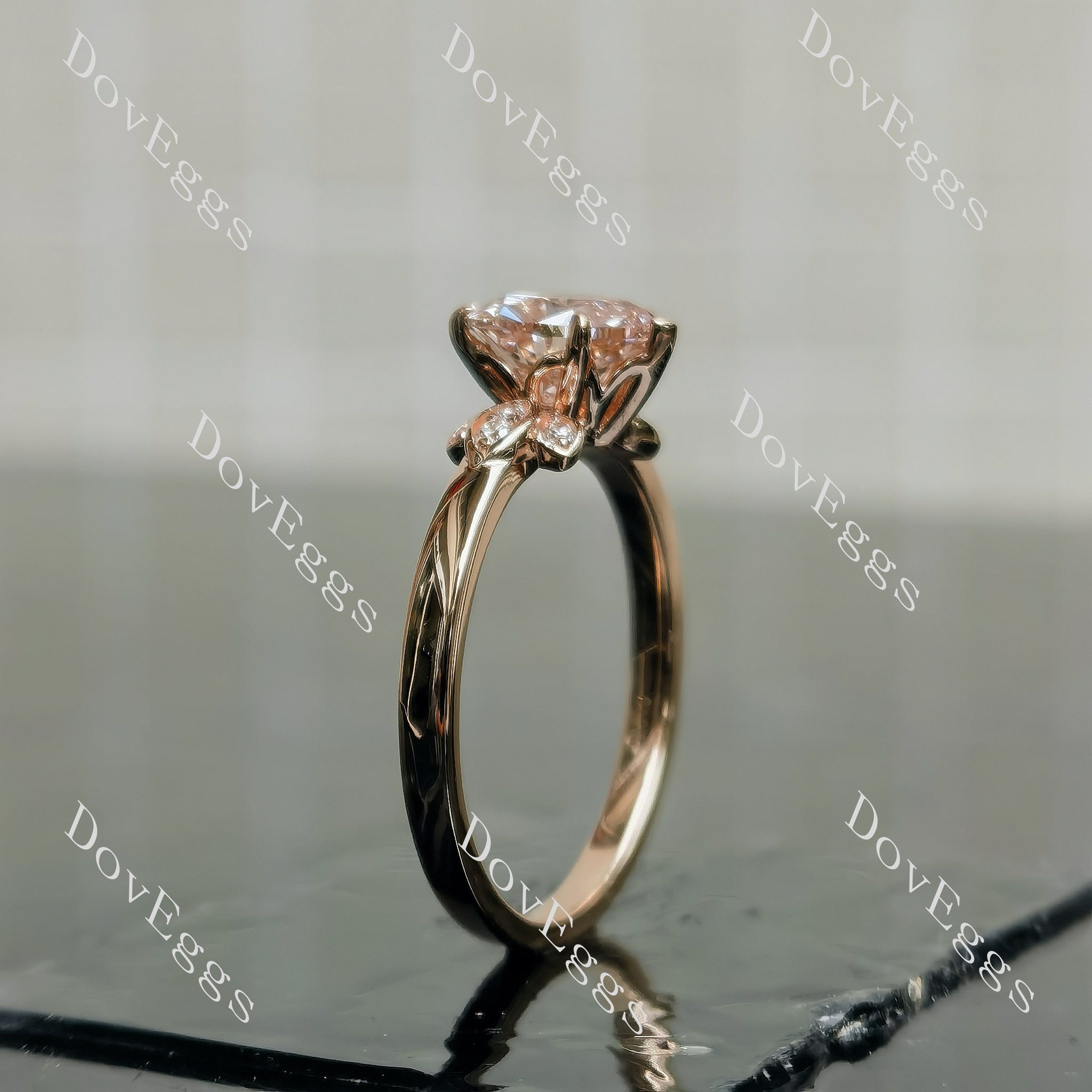 Doveggs Heart Side Stones Fancy Pink Lab Grown Diamond Engagement Ring