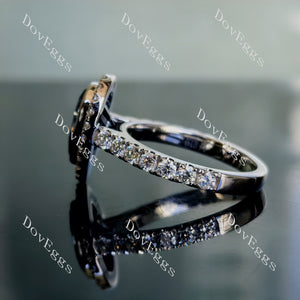 DovEggs pear halo bezel pave twilight blue moissanite engagement ring