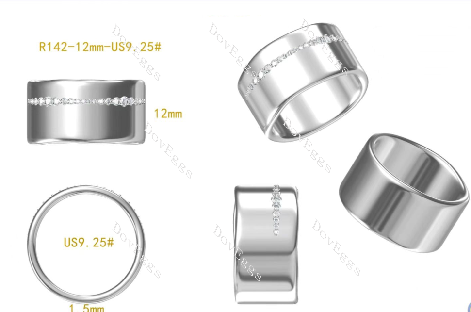 Doveggs round channel set moissanite/lab grown diamond wedding band-12mm band width