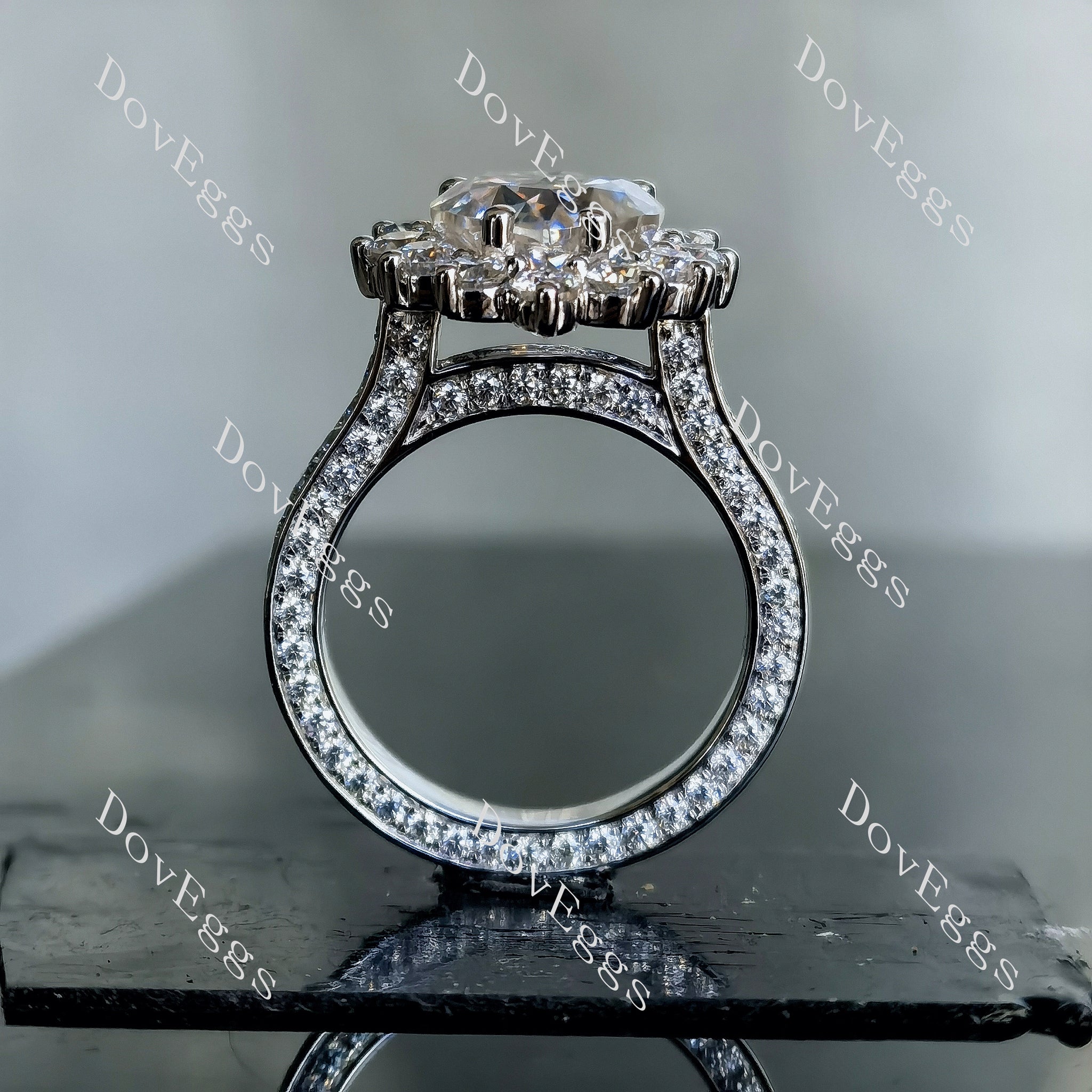 DovEggs heart halo full eternity pave moissanite ring