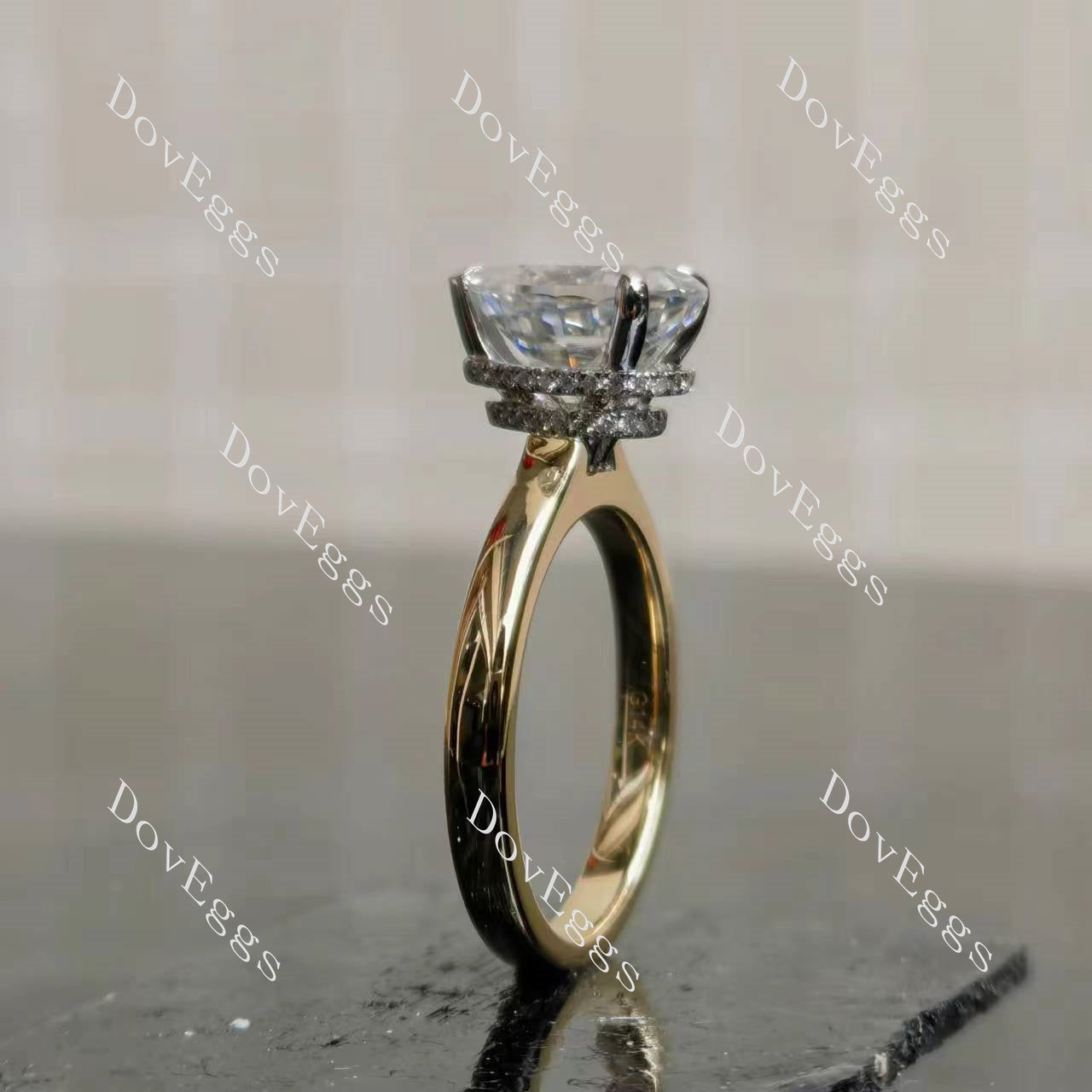 Doveggs pear pave hidden halo moissanite engagement ring