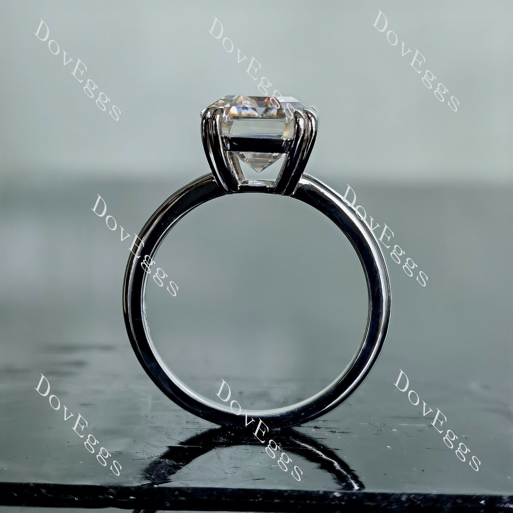 Doveggs elongated krupp cut solitaire moissanite engagement ring