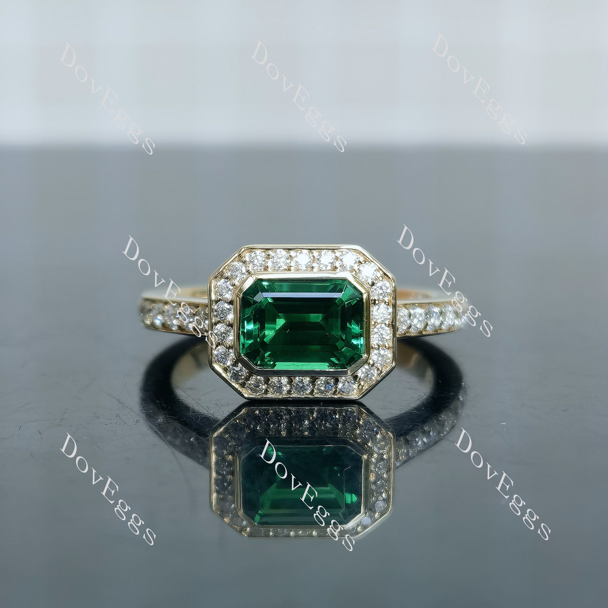 Doveggs emerald halo colored gem engagement ring