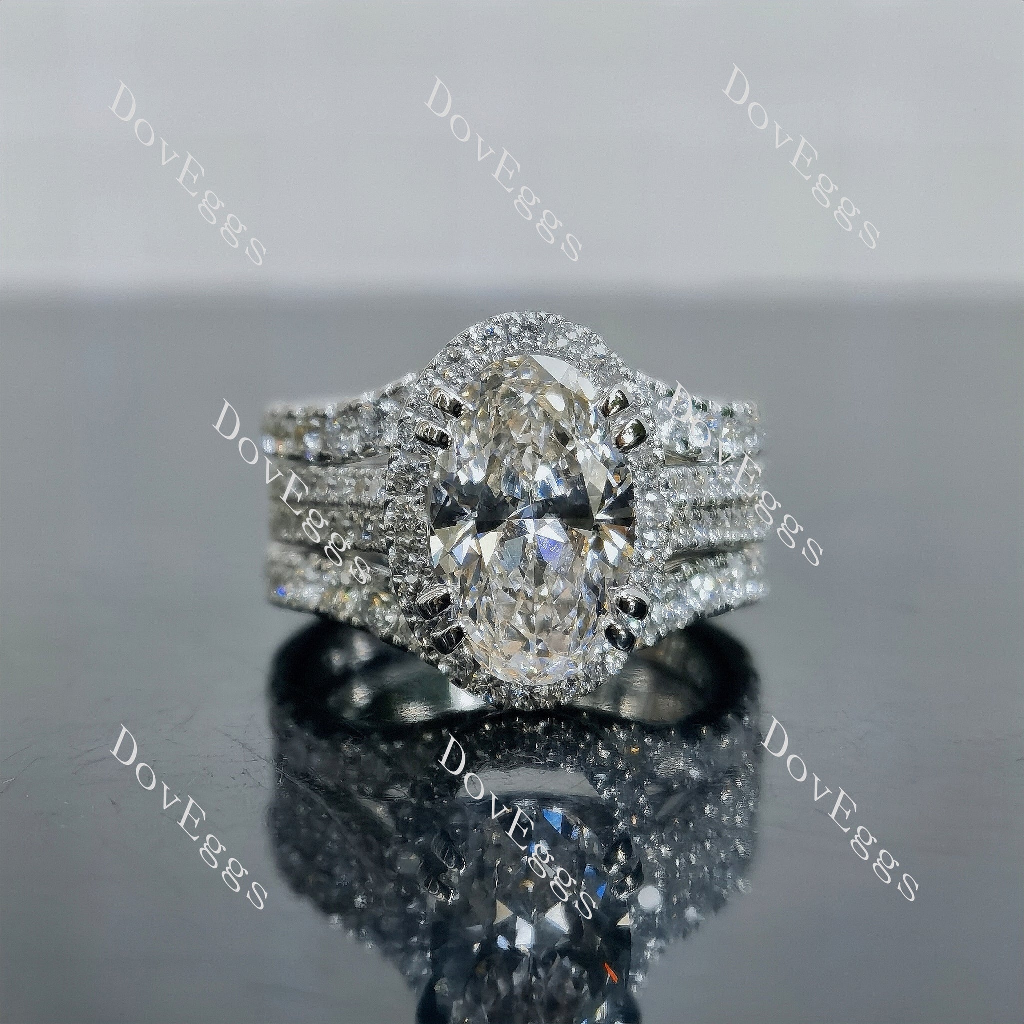 Doveggs Oval Pave Halo Half Eternity Lab Grown Diamond Bridal Set (2 rings)