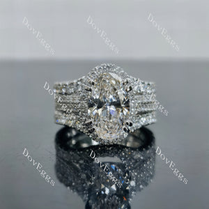 Doveggs Oval Pave Halo Half Eternity Lab Grown Diamond Bridal Set (2 rings)