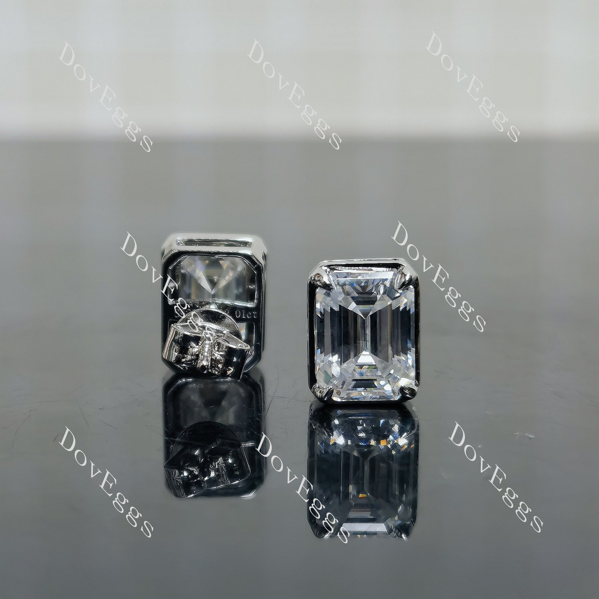 Doveggs emmerald bezel moissanite push back/screw back earrings