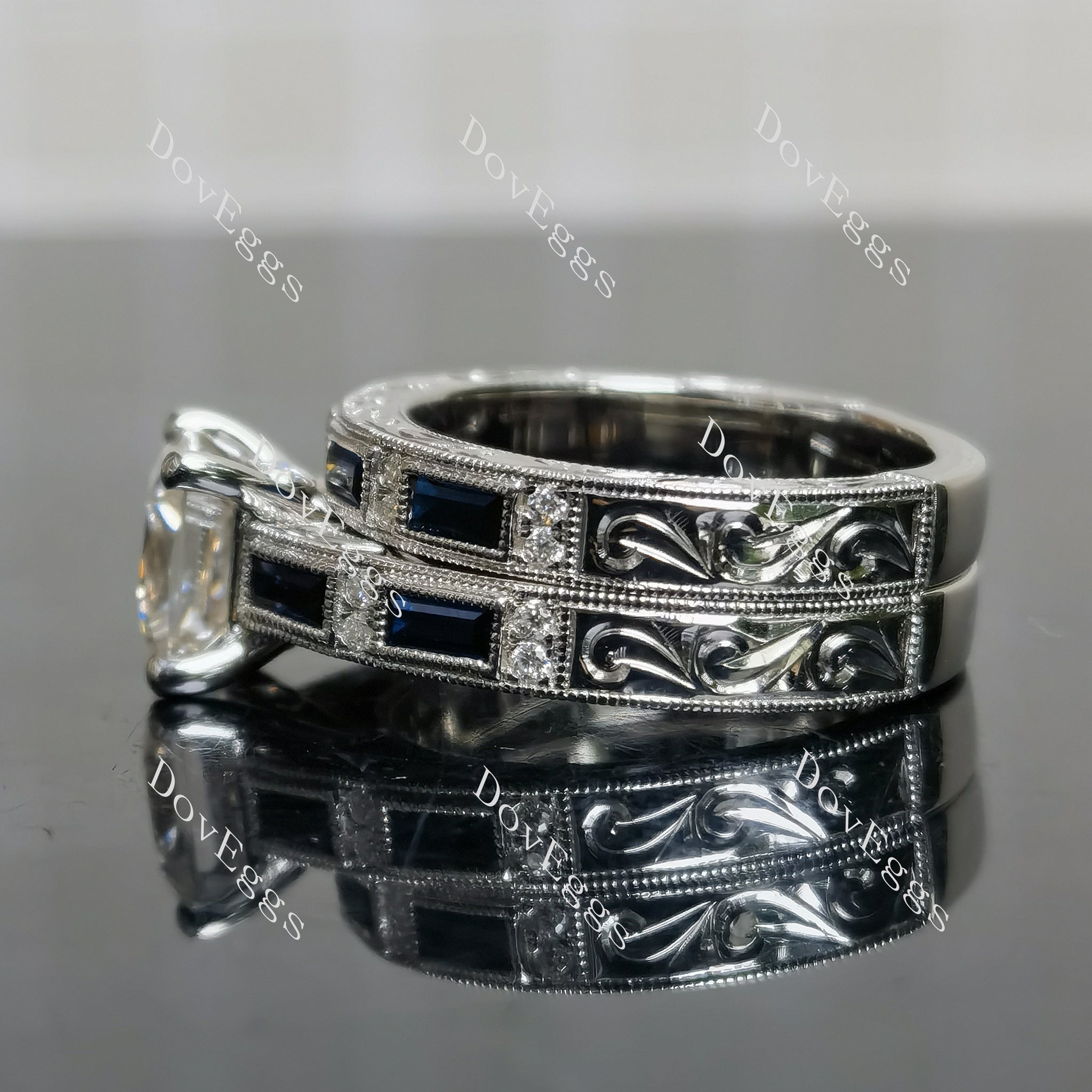 Doveggs princess channel pave moissanite bridal set (2 rings)