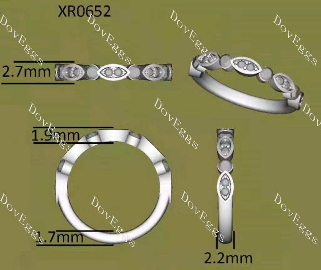 Doveggs round art deco half eternity moissanite wedding band-2.2mm band width