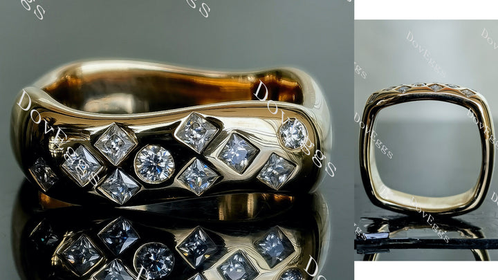 Doveggs princess round bezel moissanite/lab grown diamond wedding band-6.0mm band width - DovEggs-Seattle