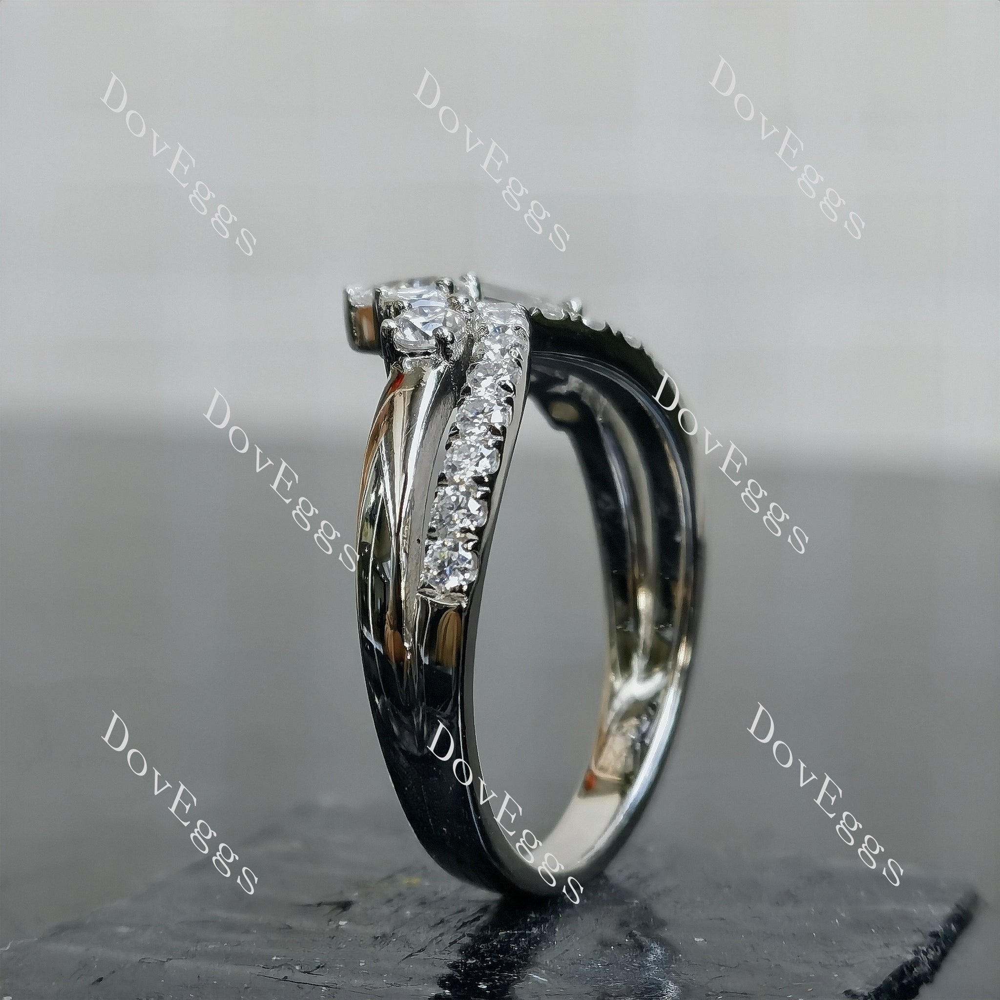 Doveggs pear half enternity split shanks moissanite wedding band-2.5mm band width