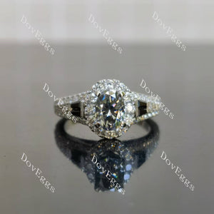 Trayce oval halo pave vintage stardust grey moissanite engagement ring