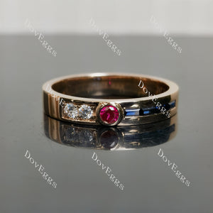 Doveggs round bezel colored gem wedding band-4.3mm band width