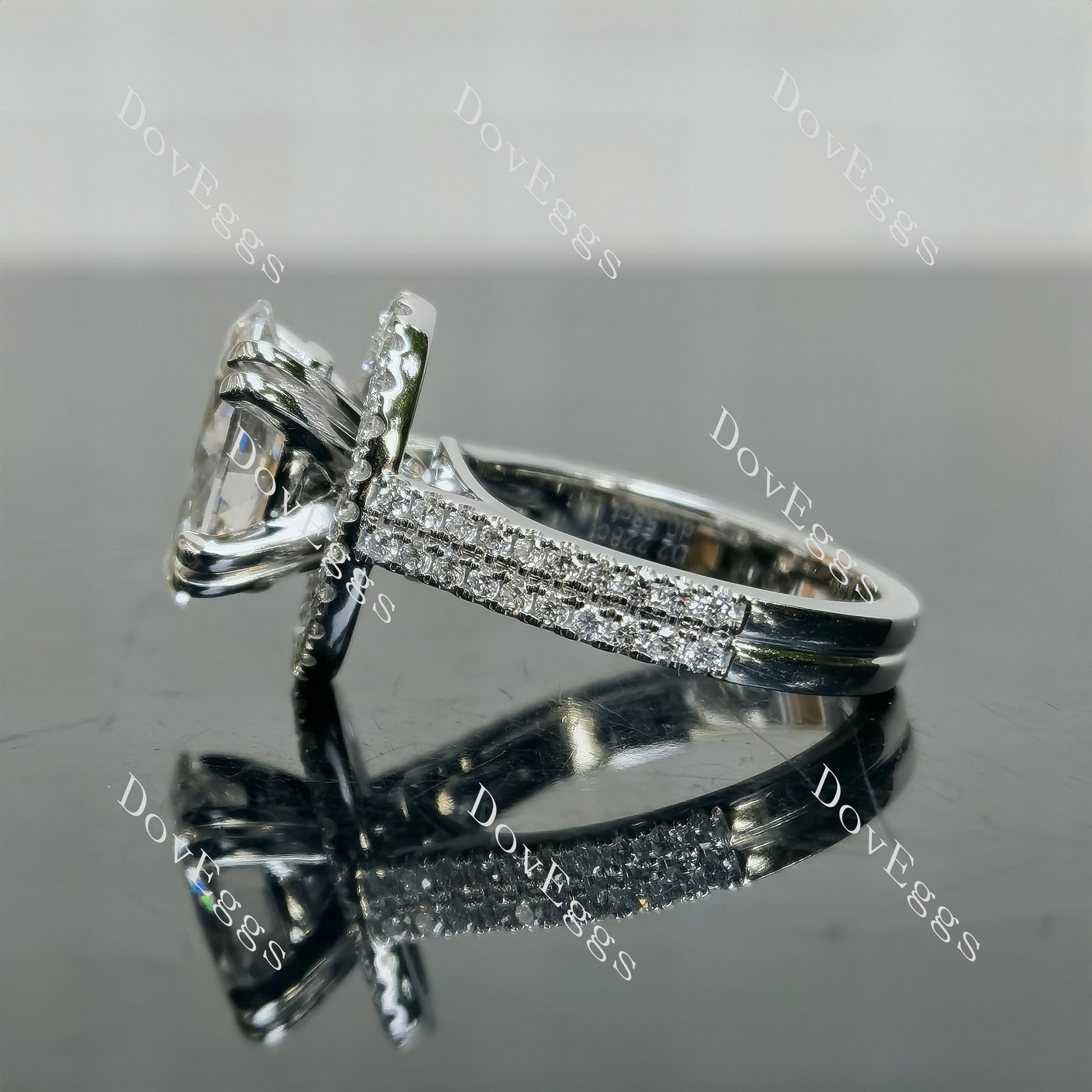 Doveggs Oval Pave Halo Half Eternity Lab Grown Diamond Bridal Set (2 rings)