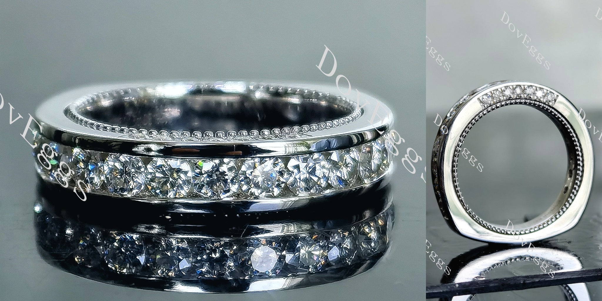 Doveggs round channel set moissanite/lab grown diamond wedding band-4.0mm band width