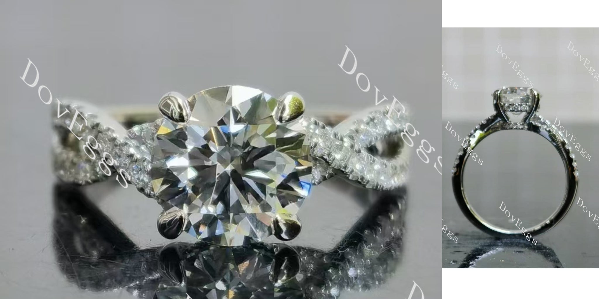 round pave cross band moissanite engagement ring