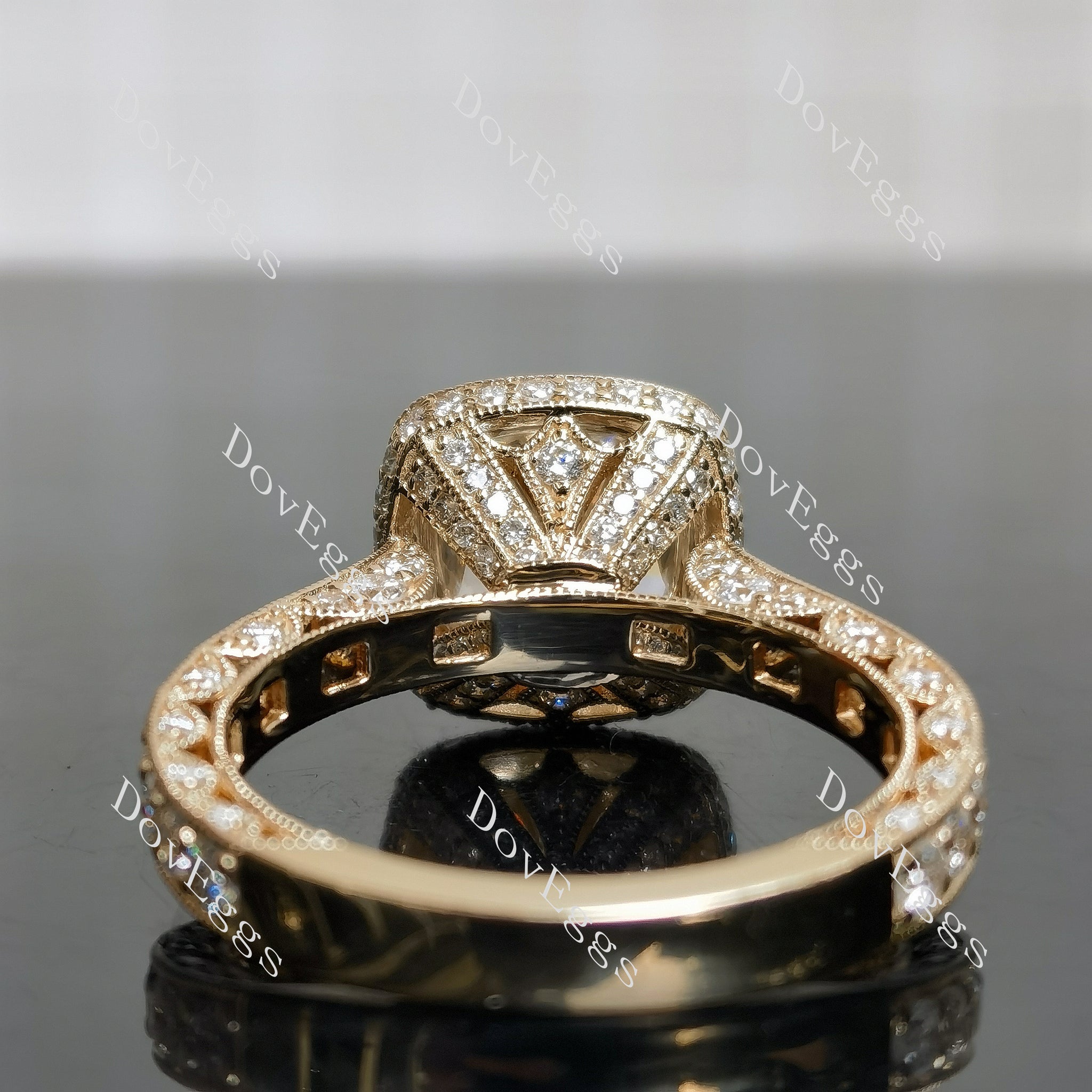 Doveggs Cushion Halo 3/4 Eternity Vintage Lab Grown Diamond Engagement Ring