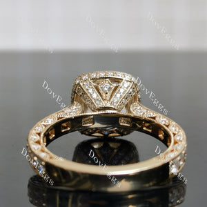 Doveggs Cushion Halo 3/4 Eternity Vintage Lab Grown Diamond Engagement Ring