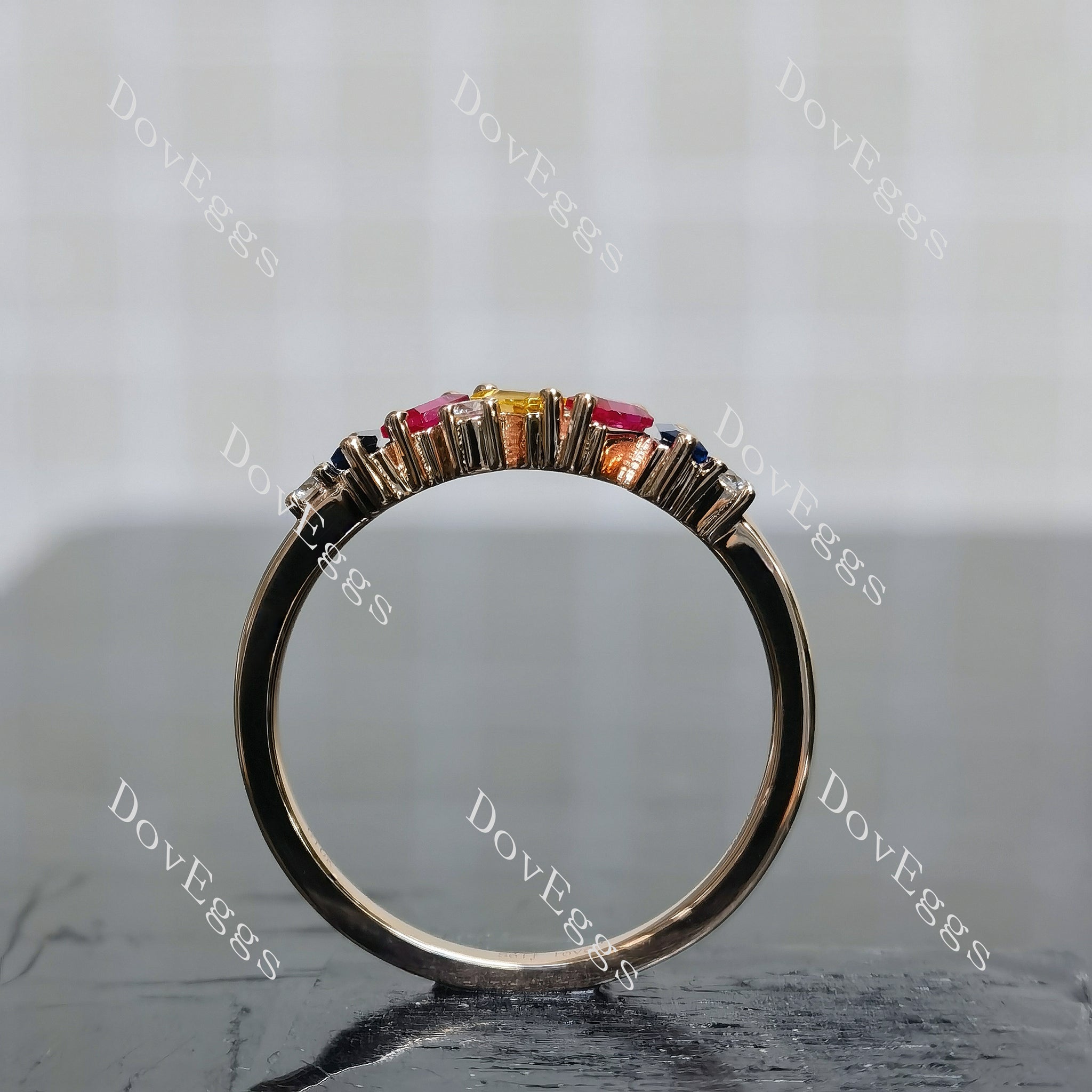 Doveggs baguette round pave colored gem/lab grown diamond self-love band-2.1mm band width