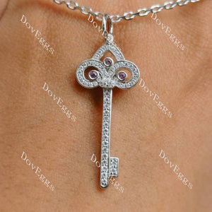 Doveggs round moissanite&color gem fleur de lis key pendant necklace(pendant only)-1.5inch length