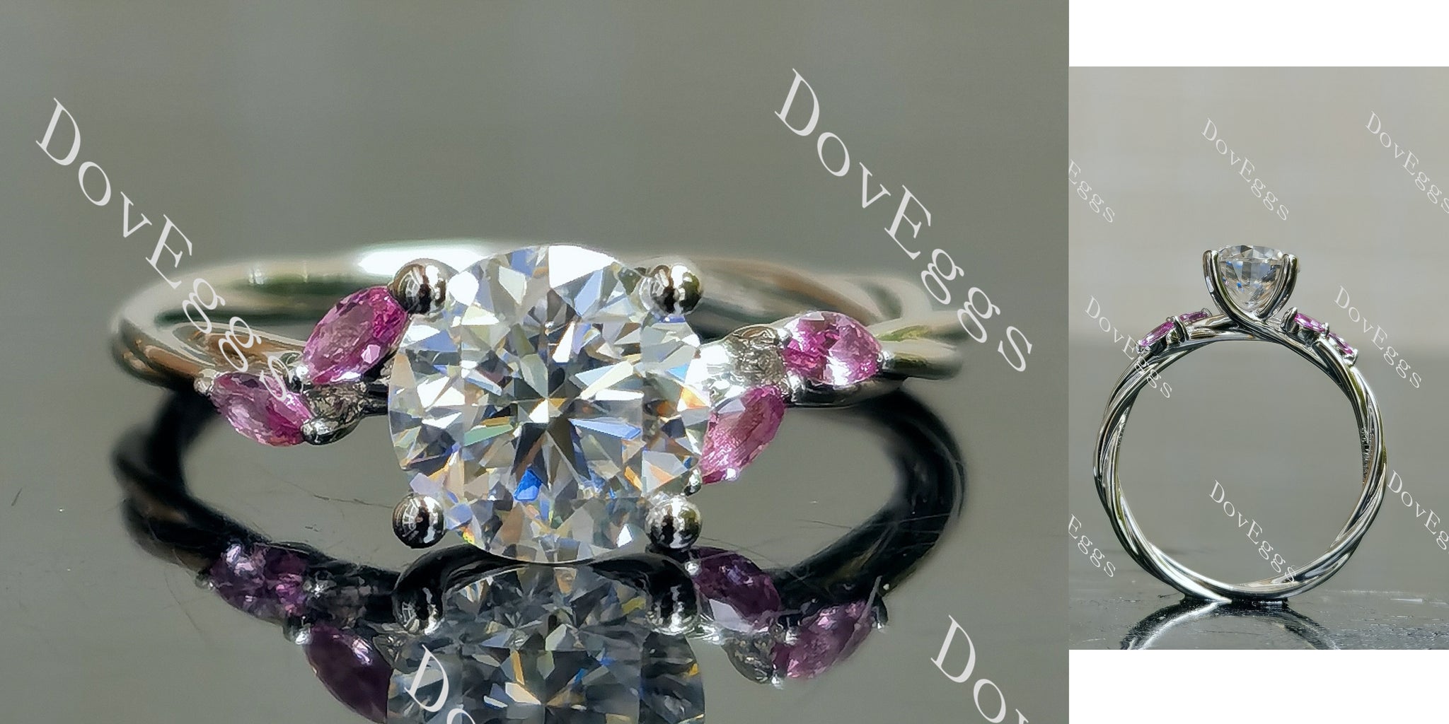 Doveggs round pave side stones moissanite engagement ring