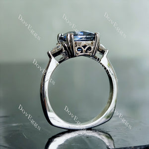 Doveggs cushion three-stone twilight blue moissanite engagement ring