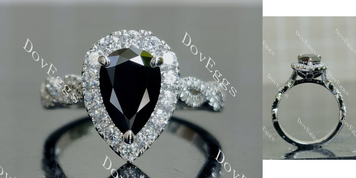pear pave halo colored moissanite