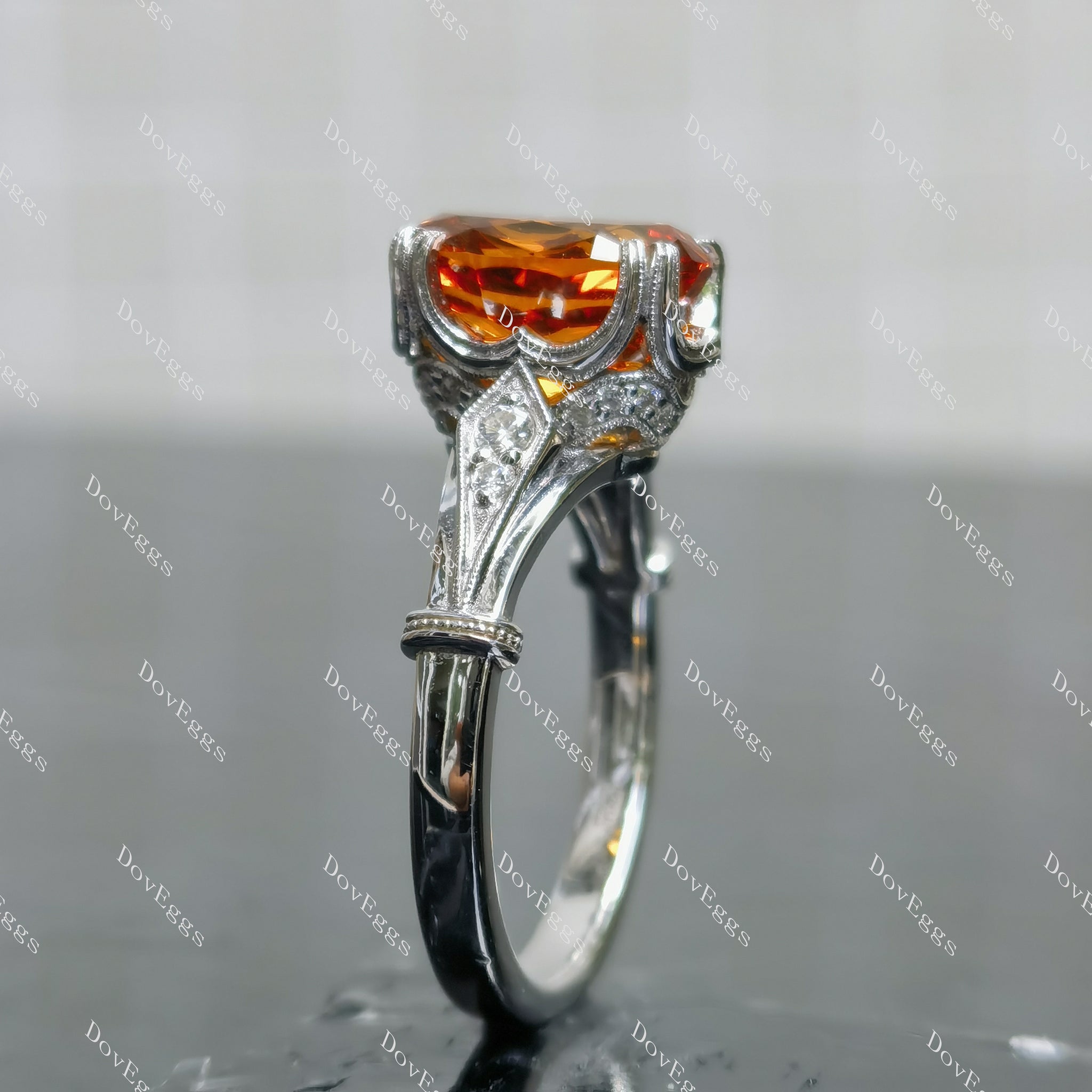 (size7.25) Doveggs 3ct oval orange sapphire sterling silver engagement ring