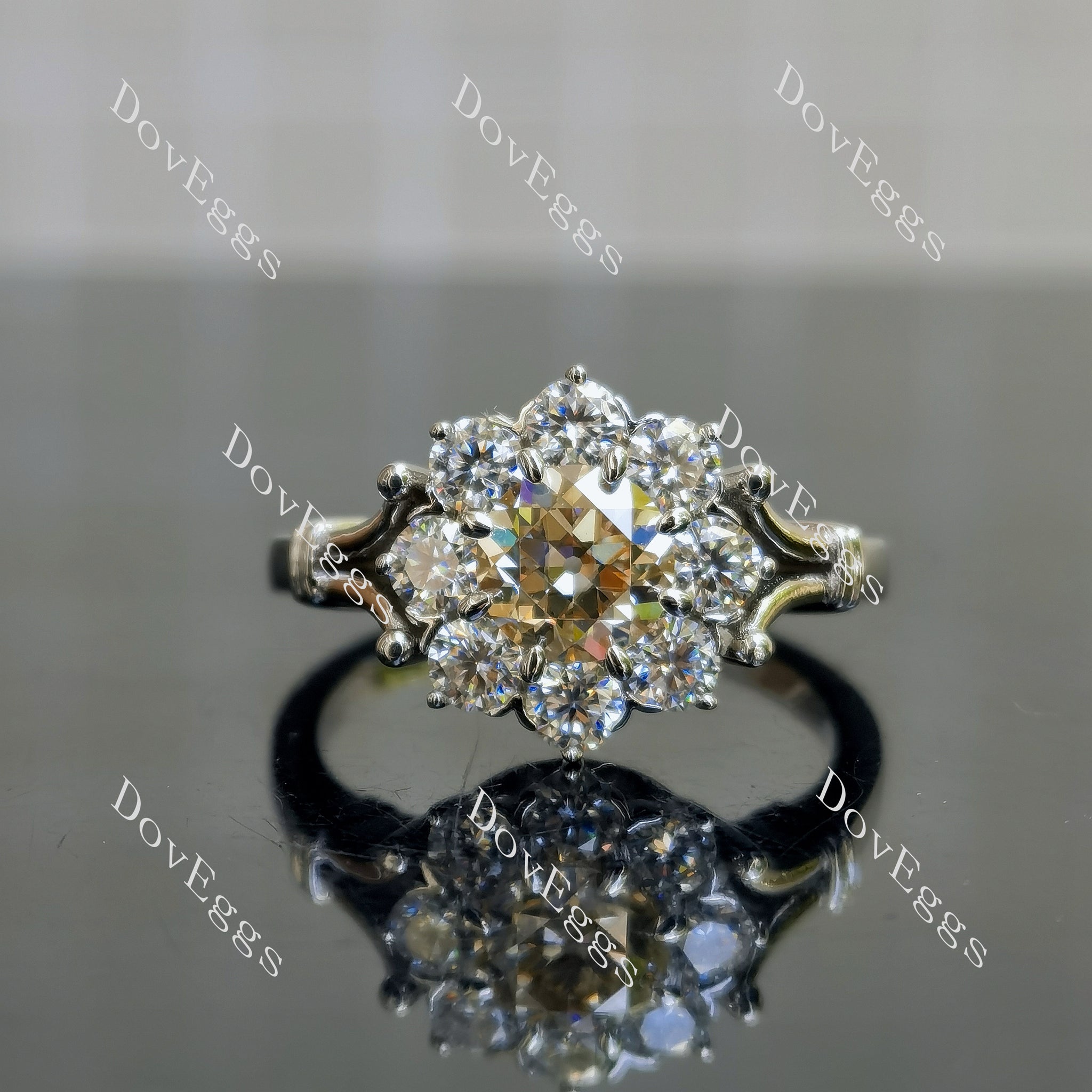 round halo colored moissanite engagement ring