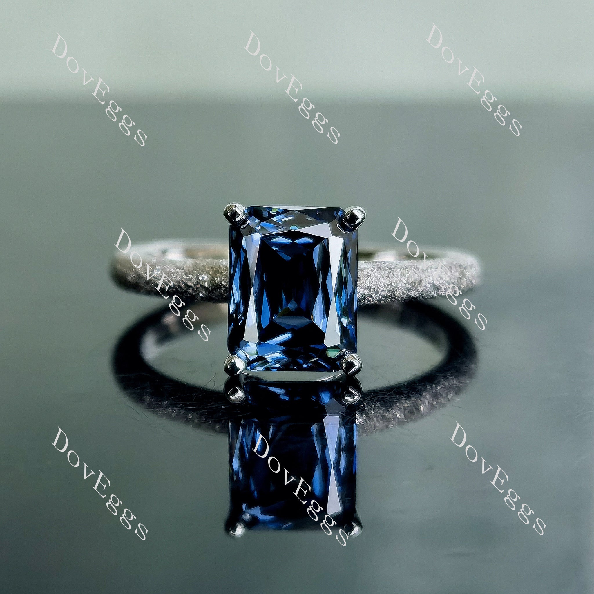 Doveggs criss cut solitaire textured twilight blue moissanite engagement ring