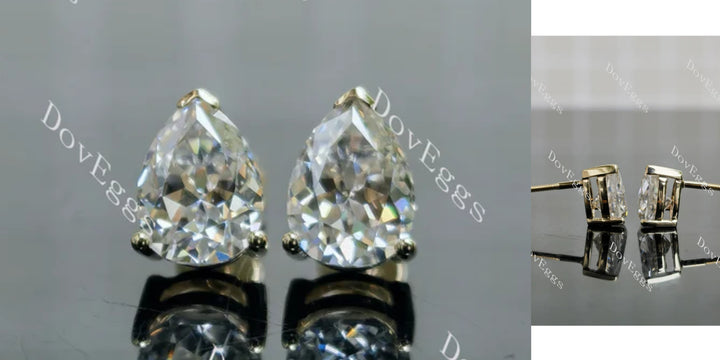 Pear cut moissanite earrings front and side view