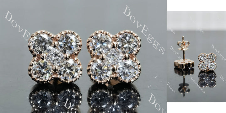 Round four leaf clover moissanite/lab grown diamond earrings main view| Doveggs