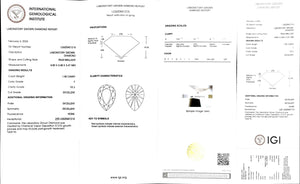 IGI certificate for 1.00ct pear cut F color VS2 lab diamond"